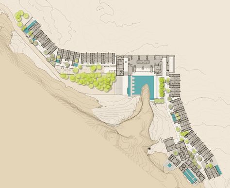 Amangiri Resort, Resort Design Plan, Hotel Landscape, Resort Plan, Hotel Floor Plan, Desert Resort, Section Drawing, Chalet Design, Colour Architecture