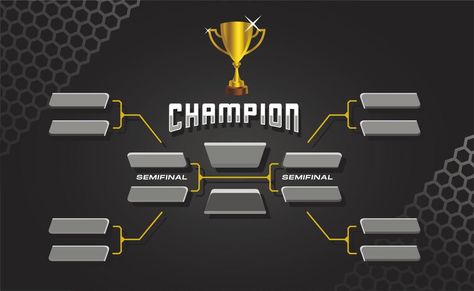 black and gold elegant sport game tournament championship contest stage layout, double elimination bracket board chart vector with champion trophy prize icon illustration background Tournament Bracket Design, Double Elimination Tournament Bracket, Photo Video App, Football Logo Design, Tournament Games, Cricket Poster, Champions Trophy, Neymar Football, Mobile Photo Editing