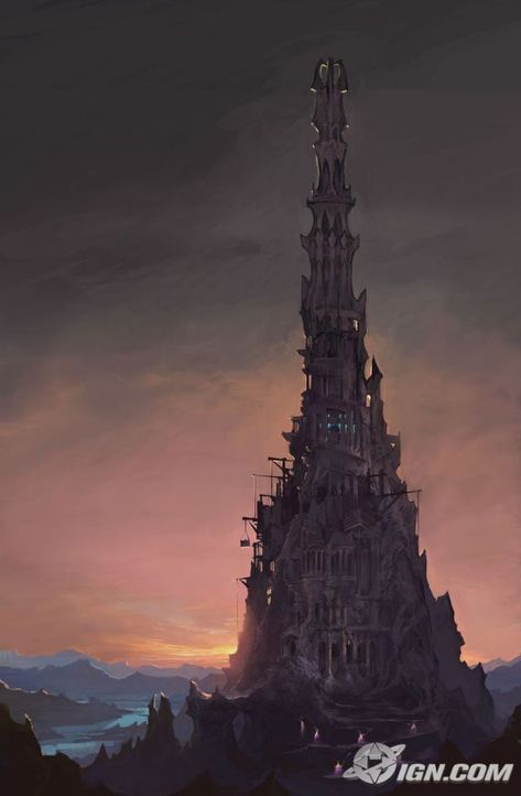 Tower Concept Art, Evil Tower, Dark Tower Tattoo, Tower Concept, Dnd Locations, Crimson King, Tower City, Dark Castle, The Dark Tower