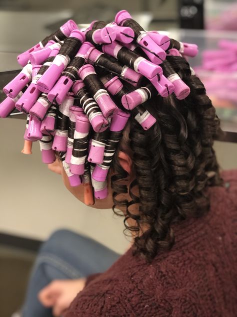 Spiral Perm /Rods #KchaYnelle Spiral Body Wave Perm, Pink Perm Rods Curls, Large Spiral Perm, Perm Rod Sizes, White And Larger Perm Rods Long Hair, Yellow Perm Rods, Spiral Perm Rods, Long Hair Perm, Spiral Perm