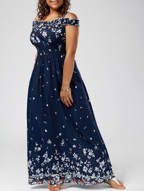 Plus Size Floral Print Cold Shoulder Maxi Dress - Women Cheap Dresses, Plus Size Long Dresses, Vintage Formal Dresses, Cold Shoulder Maxi Dress, Cocktail Dress Prom, Evening Gown Dresses, Floral Dresses Long, Floral Shirt Dress, Maxi Dress Cocktail