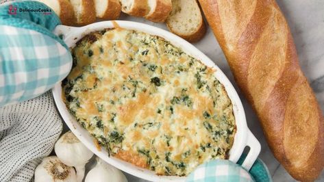 Joanna Gaines Spinach Artichoke Dip Recipe Healthy Spinach Artichoke Dip, Cheesy Spinach Artichoke Dip, Spinach Alfredo, Spinach Artichoke Dip Recipe, Artichoke Dip Recipe, Make Ahead Appetizers, Crowd Pleasing Appetizers, Spinach Artichoke Dip, Creamy Spinach