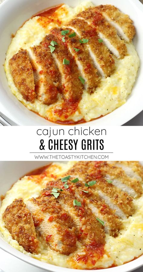 Chicken Cheese Skillet, Grits Toppings Breakfast, Grits Meals Dinners, Dinner Sides With Chicken, Cajun Chicken And Cheesy Grits, Recipes Using Grits Dinners, Cheesy Comfort Food Recipes, Bbq Chicken And Grits, Grit Recipes Dinners