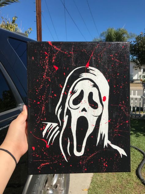 #scream #ghostface Scream Painting On Canvas, Scream Cartoon Aesthetic, Scream Painting Canvas, Scream Ghostface Painting, Cute Scream Painting, Painting Ideas On Canvas Ghost Face, Scream Painting Aesthetic Easy, Scary Artwork Easy, Scream Acrylic Painting