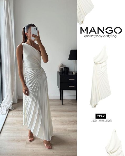 White Pleated Dress / White Maxi Dress / Mango Pleated Dress / Mango Dress / Wedding Guest Dress Erayet Fatha Outfit, Pleated Wedding Guest Dress, White Wedding Guest Outfit, Elegant White Outfit, Graduation Dress University Classy, Outfit For Graduation, White Dress For Graduation, Graduate Outfit, Graduation Looks