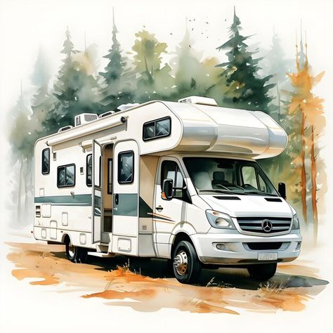 Photo creative digital art design illust... | Premium Photo #Freepik #photo Caravan Drawing, Camper Clipart, Rv Vehicle, Camper Caravan, Digital Art Design, Rv Stuff, Car Camping, Camping Trailer, House On Wheels