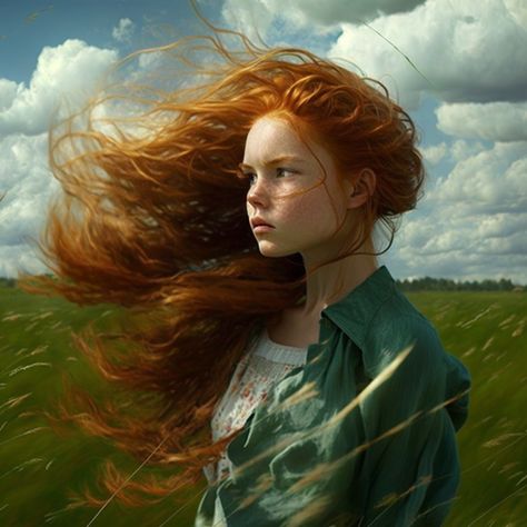 Wind Drawing, Flowy Hair, Windswept Hair, Hair In The Wind, Drawing Ideas List, Blow Dry Hair, Hair Photography, Hair Flow, Green Field