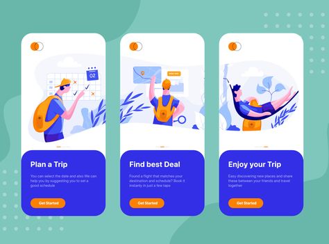 On boarding screens for Online Booking Travel app by HoangPts Ui Design Mobile, Web Illustration, Mobile App Ui, Travel App, Screen Design, Mobile Ui, Ui Kit, App Ui, Mobile Design