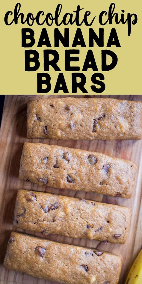 These Chocolate Chip Banana Bread Bars are easy to make using a granola bar mold and they're so fun for kids to eat! Enjoy them for breakfast, pack them in lunches or have them ready as an after school snack. These Banana Bread Bars are freezer friendly so they make a big batch to have on hand all the time! #bananabread #kidfriendly #healthysnack #mealprepbreakfast #afterschoolsnack Fruit Cereal Bars, Healthy Snacks With Tortillas, Snack Ideas To Go, Easy Homemade School Snacks, Banana Recipes Freezer Friendly, Granola Bites For Kids, Recipe Snacks Easy, No Bread Lunch Ideas For Kids, Homemade Fruit Bars Kids