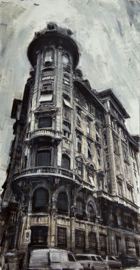 New Cityscapes in Motion Painted by Valerio D’Ospina | Colossal Corner Building, Cityscape Paintings, Artwork Contemporary, Andermatt, Home Contemporary, Architecture Sketchbook, Colossal Art, Architecture Drawing Art, Architecture Painting