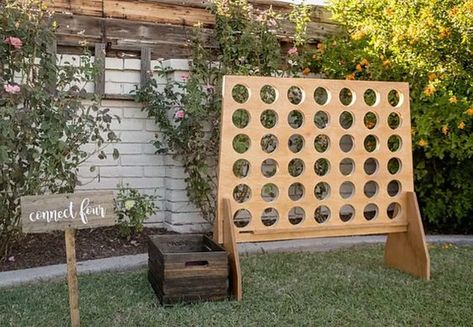 How to Build a Giant 4-in-a-Row Game Game Backyard, Giant Connect Four, Backyard Wedding Decorations, Reception Games, Game Wedding, Wedding Reception Games, Game Diy, Connect Four, Connect 4