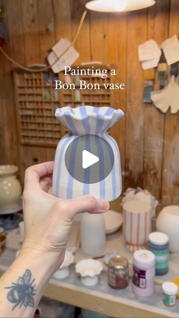 The Friday Potter on Instagram: "Watch for the end result! Painting a Bon Bon vase takes time and a steady hand. The reason for why handmade is so much more precious than big factory production! Leave a 🩵 if you agree." The Friday, Bon Bon, The End, Vase, Instagram