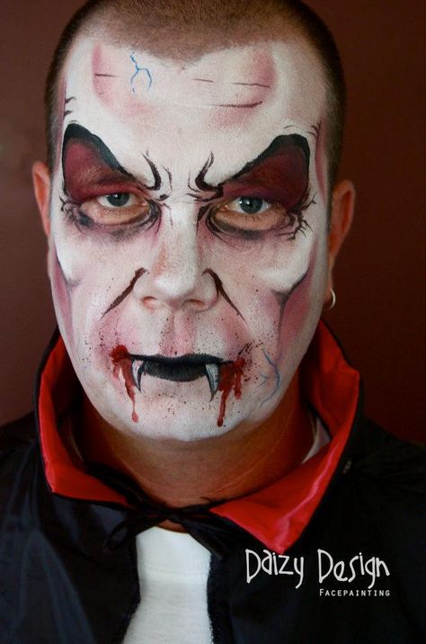 vampire Vampire Face Paint For Men, Face Paint For Men, Dracula Makeup, Vampire Face Paint, Makeup Ideas For Men, Vampire Makeup Ideas, Facepainting Halloween, Creepy Costume, Mermaid Makeup Halloween