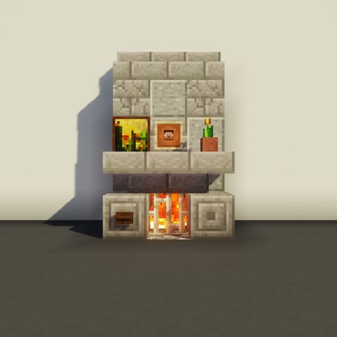 Hey guys! I have a new tutorial about redstone in #Minecraft. You can check the video tutorial on my #YouTube channel. How to Make Working Fireplace with One Button On/Off. Don't miss my latest video. Let's check now and build a new one! Minecraft House Fireplace, Minecraft Small Fireplace Ideas, Minecraft Wall Ideas Interior, Chimney Ideas Minecraft, Mincraft Chimney, Cute Minecraft Fireplace, How To Make A Fireplace In Minecraft, Minecraft Doorways, Mc Fireplace