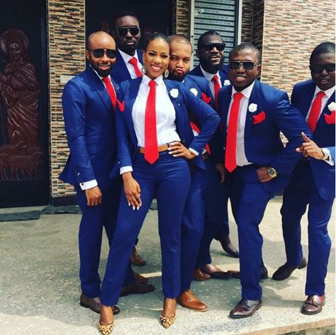 The Nigerian Best Woman LoveWeddingsNG 2 White Tuxedo Wedding, Bright Blue Suit, Bridesmaid Suits, Bridal Train, Brother Photos, Grooms Men, Royal Blue Suit, Abc Coloring, Wedding Gifts For Groom