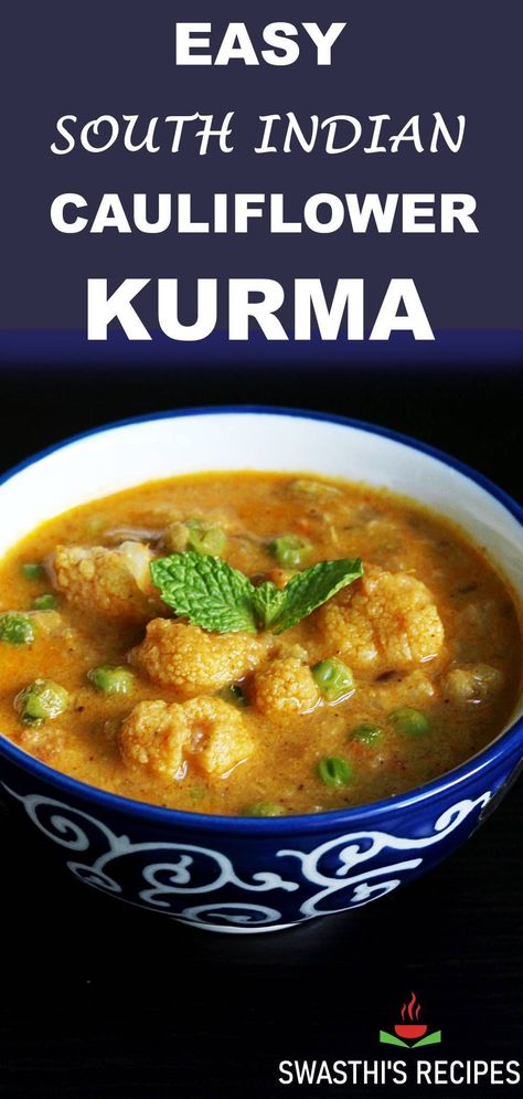 Cauliflower Korma Recipe, Cauliflower Recipes Indian Curries, Cauliflower Curry Recipes, Coconut Recipes Indian, Cauliflower And Peas Recipe, Cauliflower Recipes Indian, Cauliflower Kurma Recipe, Indian Cauliflower Curry, Cauliflower Korma