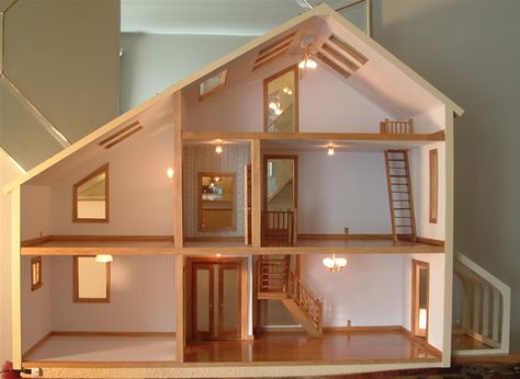 Idee für Grundform Simple Doll House Plans, Build Your Own Doll House, Custom Doll House, Doll House Lighting, Building A Dollhouse Diy Ideas, How To Build A Doll House Diy, Dollhouse Diy Build, Brookwood Dollhouse, Doll House Windows