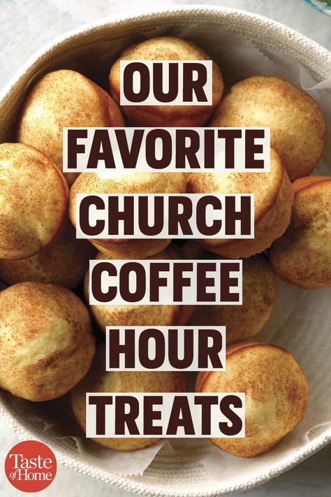 Our Favorite Church Coffee Hour Treats Food For Fundraisers, Coffee Hour Food Ideas, Coffee Hour Ideas, Church Cafe Ideas, Church Coffee Hour Food Ideas, Church Brunch Ideas, Breakfast Bar Ideas Food, Church Coffee Bar Ideas, Potluck Breakfast Ideas