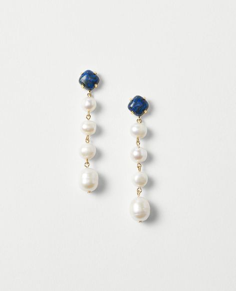 Marbleized Freshwater Pearl Drop Earrings | Ann Taylor Navy Prom Accessories, Navy Dress With Pearls, Pearl Sapphire Earrings, Navy Dress Accessories Jewelry, Navy Prom Dress Accessories, Pearl Drop Earring, Blue Prom Jewelry, Navy Dress Accessories, Prom Dress Jewelry