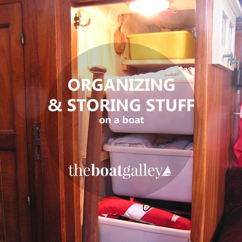 Start taking stuff aboard your boat and you’re immediately struck by the fact that there’s not a lot of storage space and organizing it is tough. Storage ideas we’ve collected in ten years of living aboard! Diy Boat Storage Ideas, Locker Hacks, Boat Storage Ideas, Cabin Cruiser Boat, Bowrider Boats, Boat Organization, Cabin Storage, Boat Galley, Sailboat Interior