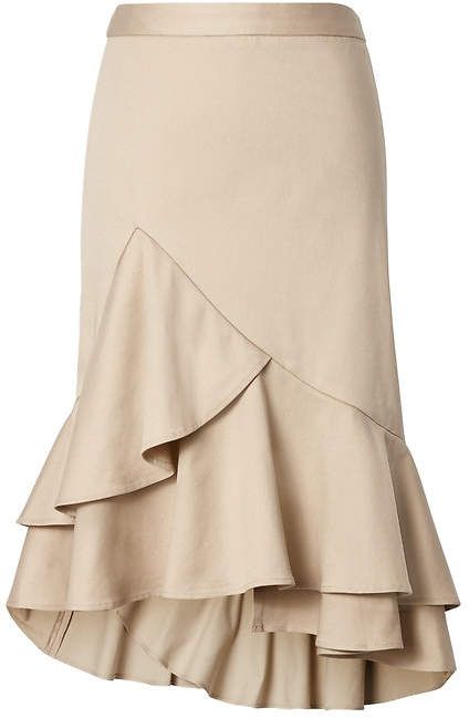 Asymmetric Ruffle-Hem Pencil Skirt Rok Midi, Skirt With Ruffles, Ruffle Hem Skirt, Rock Outfit, Trendy Skirts, High Waisted Pencil Skirt, Sewing Skirts, Hem Skirt, Maxi Skirts