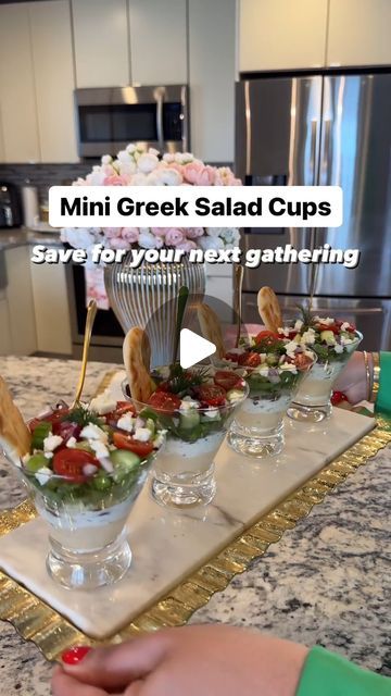 The Mediterranean Diet 🇺🇸 on Instagram: "Mini Greek Salad Cups 🥗 What you will need 👇🏻
cre @decorandbeyond_byreina

👉 Follow my page @mediterraneanfood.eating to get Mediterranean diet recipes for healthy lifestyle 

Rather than the usual Greek Salad in a big bowl, why not layer in a clear cup when hosting? Not only they look so amazing and delicious but they sure will wow your family and friends when entertaining! Here’s what you will need: 👇🏻

Ingredients:
▫️Hummus (Classic ) @cedarsfoods
▫️Tzatziki sauce @cedarsfoods
▫️Kalamata olives (sliced)
▫️Marinated Artichokes (sliced)
▫️Romaine lettuce (shredded)
▫️Cucumbers ( diced)
▫️Cherry tomatoes (halved)
▫️Red onions (diced)
▫️Feta cheese (crumbled)
▫️Fresh dill for garnish (optional)
▫️Mini Naan dippers @stonefirenaan

▫️Clear disp Naan Dippers, Mini Naan, Salad Cups, Marinated Artichokes, Mini Appetizers, Tzatziki Sauce, Red Onions, Kalamata Olives, Big Bowl