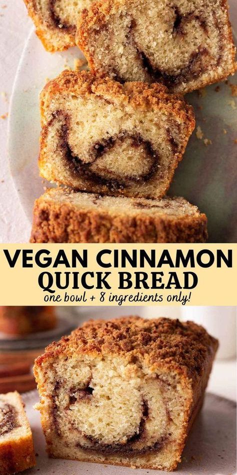 Vegan Cinnamon Bread, Cinnamon Swirl Quick Bread, Cinnamon Quick Bread, Vegan Pumpkin Bread, Vegan Pastries, Vegan Cinnamon Rolls, Vegan Breakfast Easy, Quick Easy Vegan, Vegan Baking Recipes