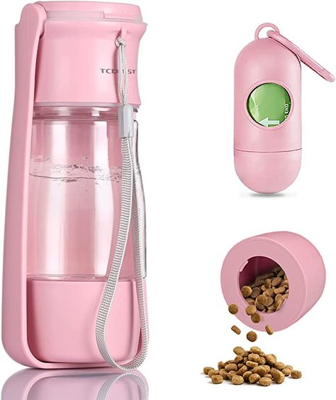 Pet Supplies : TCDBEST Dog Water Bottle, Portable 3 in 1 Dog Water Dispenser with Foldable Bowl, Snack Container for Puppy Dog Travel Walking On The Go 11oz (Pink) : Amazon.com Puppy Room, Dog Water Dispenser, Pink Amazon, Pet Water Bottle, Travel Water Bottle, Dog Water Bottle, Dog Mum, Snack Containers, Clueless Outfits