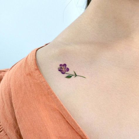 Violet flower tattoo Blue Violet Flower Tattoo, Single Violet Flower Tattoo, February Birth Month Tattoo Ideas, Simple Violet Flower Tattoo, Violet Flower Tattoo Black And White, Violet Flower Tattoo, Violet Flower Tattoos, Purple Flower Tattoos, Violet Tattoo