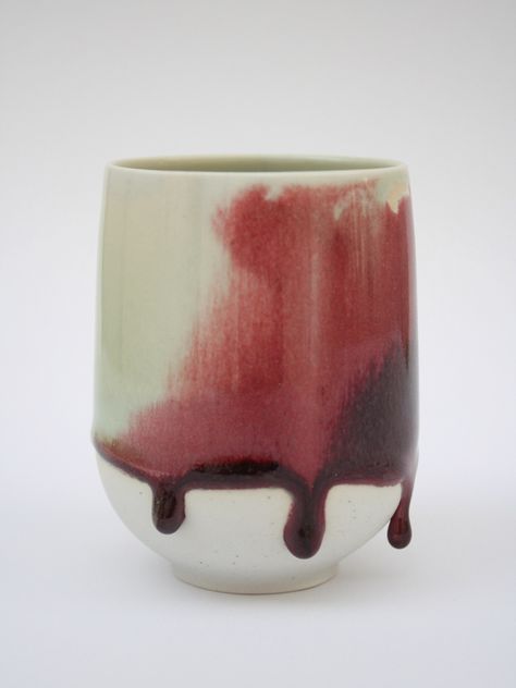 Thrown cup with two different glazes, oxblood and blue/green glaze. Spectrum Glazes, Ceramic Plates Art, Clay Cup, Ceramic Texture, Glaze Ceramics, Ceramics Pottery Art, Plate Art, Clay Art Projects, Pottery Designs