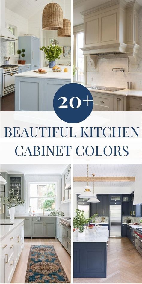 Whether you're looking for white kitchen cabinets or another paint color, these beautiful kitchen cabinet colors are sure to inspire you! #kitchen #paintcolors #kitchenpaint #ABlissfulNest 2 Color Kitchen Cabinets, Kitchen Cabinets Designs, Blue Gray Kitchen Cabinets, Cabinet Color Ideas, Grey Kitchen Colors, Dark Grey Kitchen Cabinets, Kitchen Cabinet Color, Timeless Kitchen Design, Grey Blue Kitchen