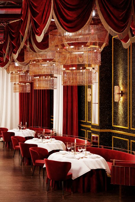 Luxury Hotel Restaurant Interior Design Project 💯 Red Restaurant Interior, Fine Dining Restaurant Interior Design, Dining Restaurant Interior, Hotel Restaurant Interior Design, Luxury Hotel Restaurant, Funky Food, Red Restaurant, Dining Restaurant, Hotel Reception