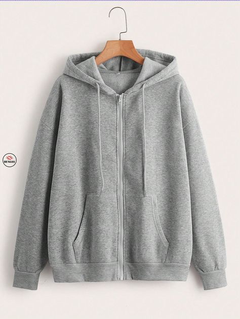 Grey Zip Up Hoodie Outfit Aesthetic, Hoddies Outfits Woman, Grey Zip Up Hoodie Outfit, Gray Clothes, Grey Zip Up Hoodie, Long Sleeve Collared Dress, Leg Of Mutton Sleeve, Thermal Hoodie, Grey Jacket