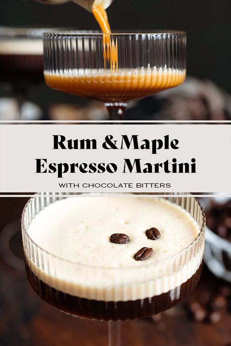 Rum Espresso Martini - The Healthful Ideas Maple Espresso Martini, Fall Espresso Martini Recipes, Rum Espresso Martini, Winter Espresso Martini, Easy Espresso, Homemade Liqueur Recipes, Chocolate Bitters, Desert Bar, Espresso Martini Recipe