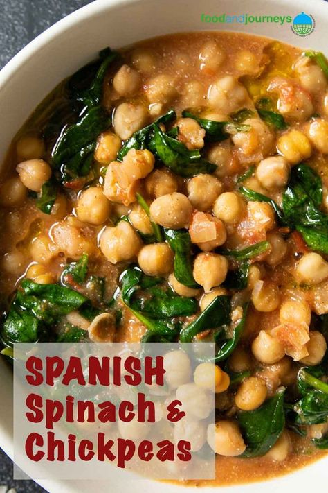 Nutty and deliciously filling --- that’s what you’ll get in every spoonful of Spanish Spinach and Chickpeas (Espinacas con Garbanzos). A great addition to any meatless weeknight dinner! Garbanzo Bean And Spinach Recipes, Spanish Spinach And Chickpeas, Spinach And Garbanzo Beans Recipe, Chickpeas With Spinach, Spinach And Chickpeas Recipes, Bean And Spinach Recipes, Spinach And Chickpea Recipes, Chickpea Spinach Soup, Garbanzo Bean Recipes Dinner