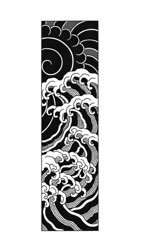 Japanese Tattoos Black And White, Japanese Negative Space Tattoo, Japanese Panel Tattoo, Japanese Tattoo Art Waves, Japanese Line Work Tattoo, Japanese Tattoo Inspiration, Quantum Illustration, Rectangle Tattoo Ideas, Japan Wave Tattoo