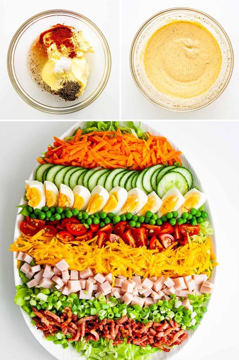 This Chef Salad is healthy and delicious that's perfect for lunch or dinner with a homemade dressing and the perfect meal for under 30 minutes. #chefsalad #recipe Plant Based Salads, Vegan Greens, Red Quinoa Salad, Mediterranean Couscous Salad, Salad Design, Chef Salad Recipes, Chef Salad, Food Lab, Best Salad Recipes