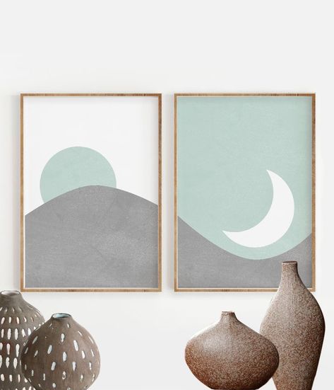 Modern Art Home Decor, Simple Canvas Wall Art, Wall Art Digital, Boho Painting Ideas, Wall Art 2023, Sun And Moon Print, Minimal Painting, Boho Painting, Wall Art Minimal