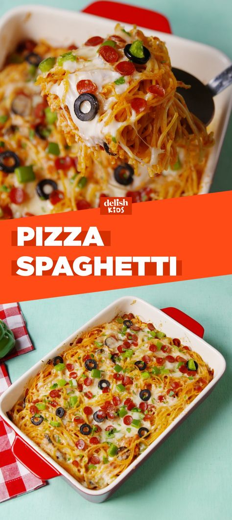 Spagetti Pizza, Cheesy Dinner, Pizza Spaghetti, Spaghetti Pizza, Pizza Casserole, Classic Italian Dishes, Gnocchi Recipes, Kid Friendly Dinner, Best Pizza