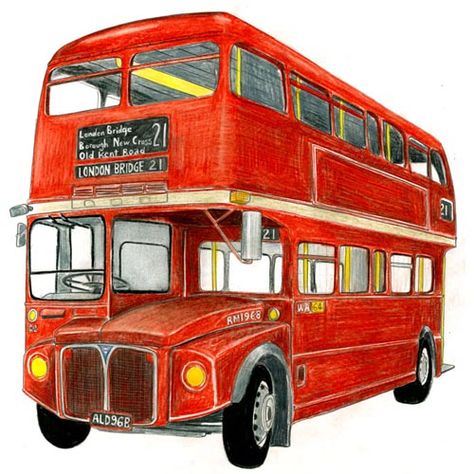 Routemaster Bus drawing | Drawing of a London Routemaster bu… | Flickr London City View, Bus Drawing, Double Deck Bus, London Drawing, London Painting, Bus Art, Beetle Art, England Aesthetic, Vintage Illustration Art