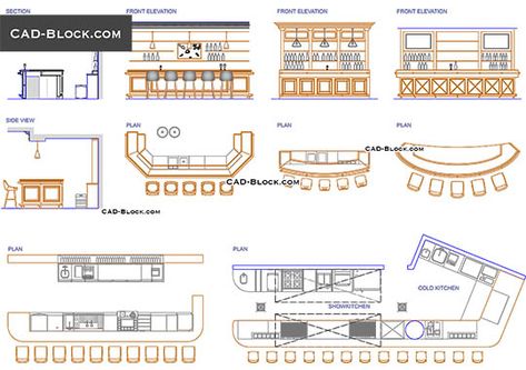 Bar Design - free AutoCAD Blocks Bar Counter Plan Layout, Restaurant Bar Dimensions, Bar Counter Chair Design, Bar Dimensions Design Plan, Cafe Counter Dimensions, Bar Plans Design Layout, Bar Floor Plan Layout, Counter Restaurant Design, Bar Layout Design