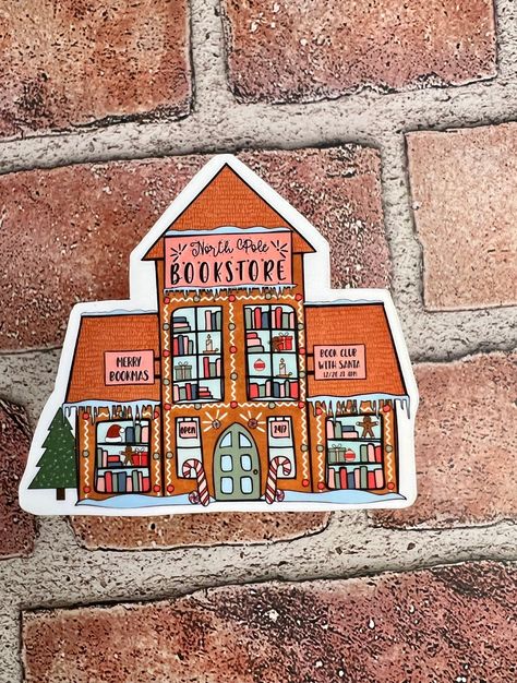 Gingerbread Bookstore Sticker Bookish Christmas Bookworm - Etsy Sticker Ideas Christmas, Bookshelf Sticker, Bookstore Sticker, Flat Florals, Kindle Decor, Christmas Bookshelf, Xmas Stickers, Kindle Insert, Kindle Aesthetic