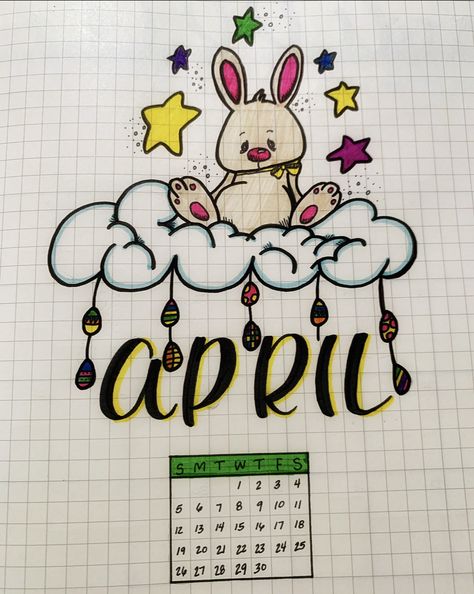 April Drawing Ideas, Easter Bujo, April Doodles, April Title Page, Bujo April Theme, Easter Doodles, Spring Doodles, Bullet Journal Ideas April Cover, Bullet Journal April