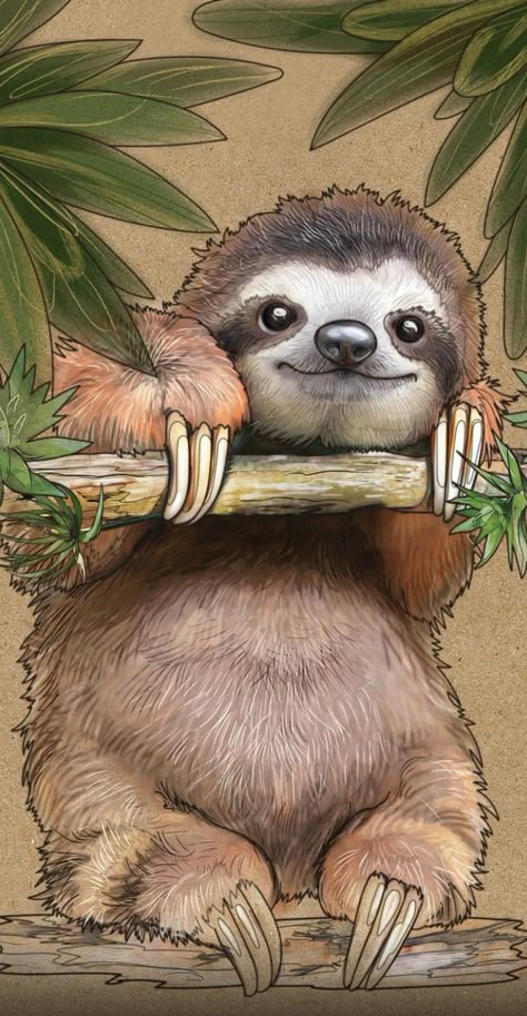 Pictures Of Sloths, Cute Sloth Pictures, Sloth Drawing, Sloth Tattoo, Creepy Creatures, Funny Characters, Sloth Art, A Sloth, Art Mignon