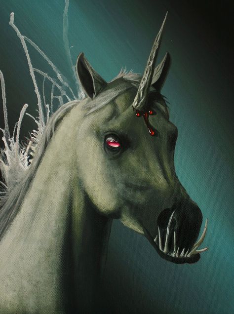 Real Unicorn 12x9 Thestral Art, Undead Horse, Evil Unicorn, All Mythical Creatures, Dark Unicorn, Monster Inspiration, Unicorn Images, Unicorn Tattoos, Real Unicorn