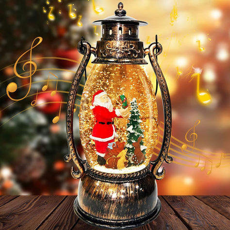 Lighted Christmas Snow Globe Lantern, Santa Claus Xmas Tree Timer Musical Christmas Decoration Gift USB or Battery Operated LED Water Glittering 8 Music Playing Christmas Decor Home Indoor Musical Christmas Decorations, Xmas Snow Globe, Christmas Snowglobe, Xmas Tree Lights, Globe Lantern, Xmas Music, Christmas Snow Globe, Christmas Globes, Musical Snow Globes