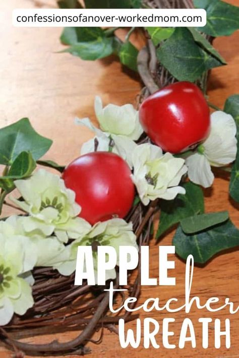 Homemade teacher gifts are the perfect way to thank that special teacher at the end of the school year. This apple wreath is perfect for your child's teacher. Homemade Teacher Gifts, Teacher Wreaths, Apple Wreath, Arts And Crafts For Adults, Teacher Apple, Cool Tables, End Of The Year, Table Toppers, The School