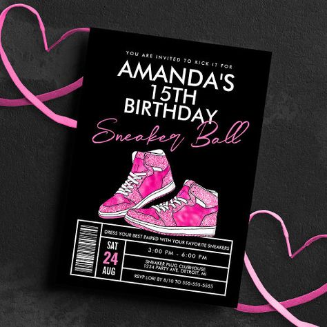 $2.85 | Pink Sneaker Ball Birthday Invitation - sneaker ball invitation, sneaker birthday invitation, sneaker ball sweet 16, sweet 16 invite, swag 16 invite, sneaker party invite, sneaker ball birthday, girl sneaker ball invite, pink sneaker invitation Sneaker Invitation, Pink Sneaker Ball, Sneaker Ball Invitation, Ball Sweet 16, Sneaker Party, Ball Invitation, Purple Sweet 16, Sweet 16 Party Decorations, Sneaker Ball