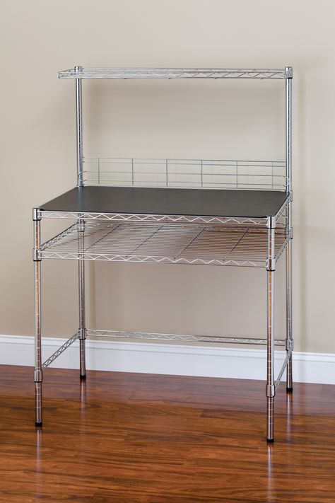 Wire Shelving Unit Desk, Steel Storage Shelf, Chrome Shelving, Muji Stainless Steel Shelf, Chrome Metal Shelf, Wire Shelf, Room Home Office, Craft Room Design, Kitchen Corner