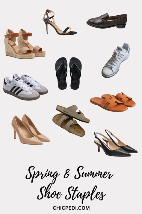 Spring and Summer Shoe Staples Shoe Staples, Metallic Flats, Summer Shoe, Trendy Sneakers, Summer Shoes, Step Up, Your Style, Sandals Heels, Wedges